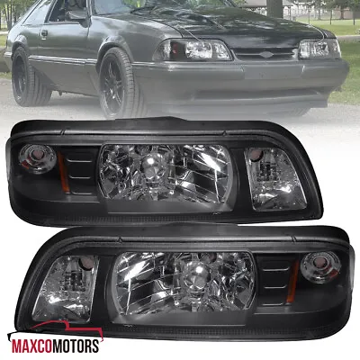 Black Headlights Fits 1987-1993 Ford Mustang W/ Corner Parking Lamps 89-93 Pair • $126.49