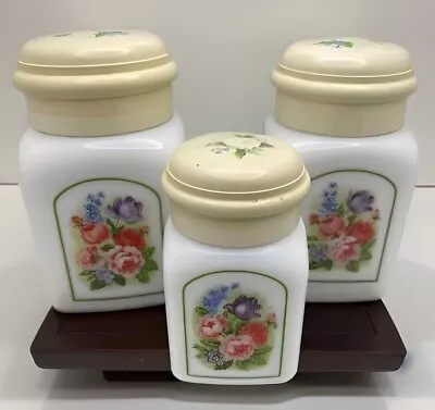 Vintage-AVON Country Garden White Milk Glass Powder Bath Oil Jar Set Of 3 • $16.99