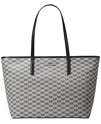 NWT MICHAEL Kors Signature Emry Large Top Zip Tote Black /Grey MSRP $328 • $189