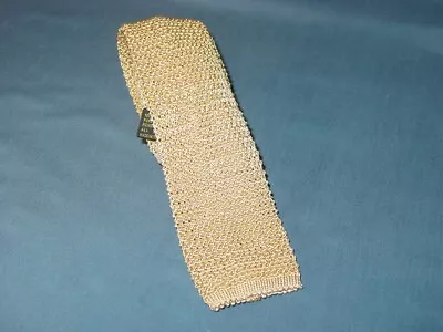 Necktie Men's Yellow Gold Knit 100% Silk Made In Italy Retro Vintage Square • $29.95
