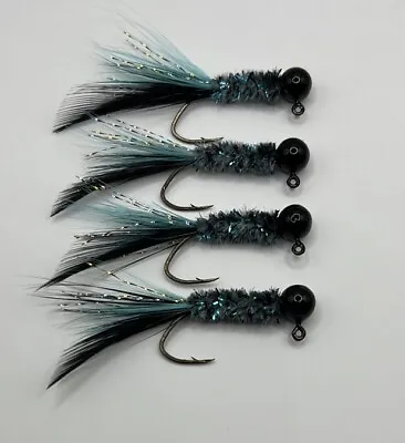 Hand Tied Feather Tail Crappie Jigs Blue Black & Gun Metal 1/16th Ounce New • $6.50