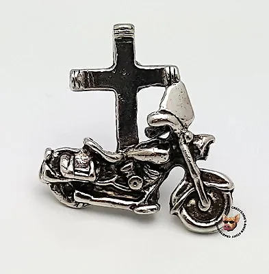 $6.49 • Buy Cross And Motorcycle Biker Vest Jacket Pin   * Made In Usa * Christian Biker