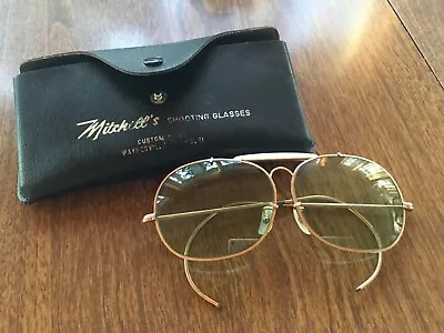 Vintage Mitchell’s Shooting Glasses- Wider Aviator ~Great Shape 12 Kt GF W/Case • $40