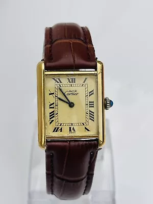 Vintage Cartier Paris Tank 925 Vermeil Swiss Made Manual Wind Mens Watch • $825