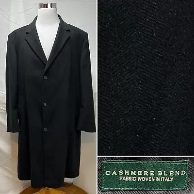 Men's 48L Cashmere Blend Italy Black Herringbone Long Overcoat Jacket Top Coat • $125