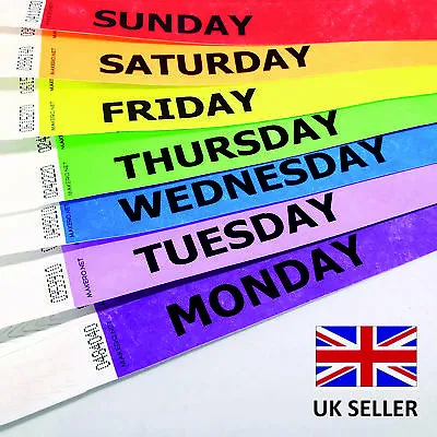£3.29 • Buy Days Of The Week TYVEK Paper ID WRISTBANDS Admission Control Weekday Weekend
