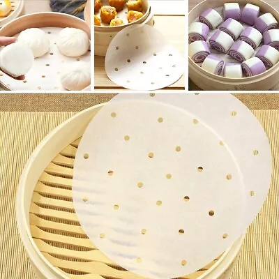 100x Steamer Round Pad Paper Air Fryer Perforated Liners Non-Stick Baking • £5.29