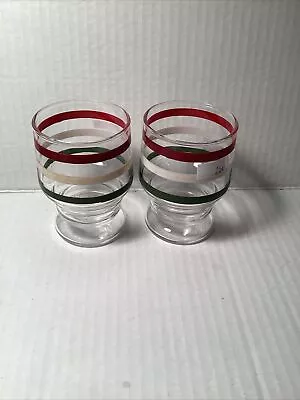 Vintage Anchor Hocking Fiesta Stripe Juice Glasses Drinkware Red White Green Mcm • $5