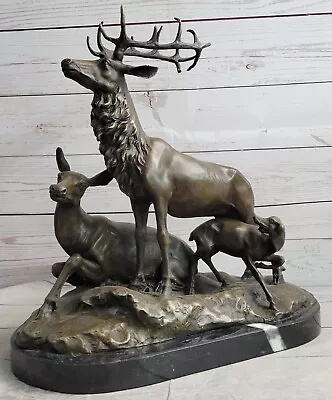 Bronze Sculpture Statue Stag And Family Mene Solid Monumental Figurine Figure • $499