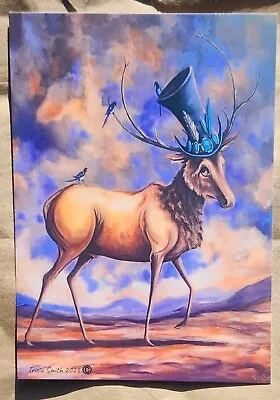 PRINT~ELK~~Whimsical~MAGPIE Bird S~5 X 7~Tophat~from ORiginAL Painting~Steampunk • $6