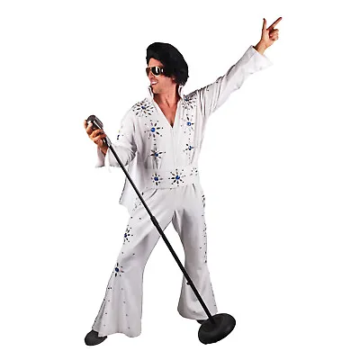 Men's Professional Rock N' Roll King Elvis Jeweled Jumpsuit Cape Costume White • $164.95