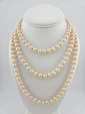 VINTAGE 8mm KNOTTED Cream Color STERLING Clasp MAJORICA STYLE PEARL Necklace 52  • $100