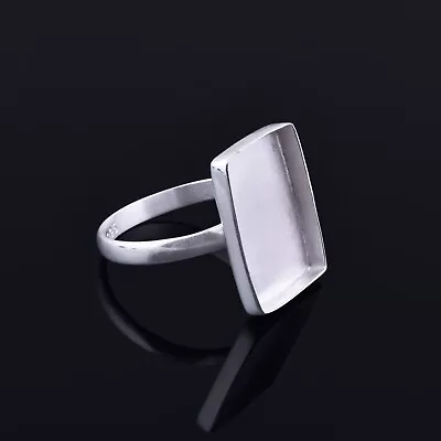 925 Sterling Silver Rectangle Blank Bezel Cup Stone Setting Ring • $13