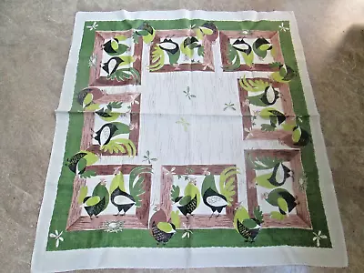 VTG MCM Leacock HENNNERY Rooster Dragonfly Linen Print Tablecloth 33.5X37 A+Cond • $45