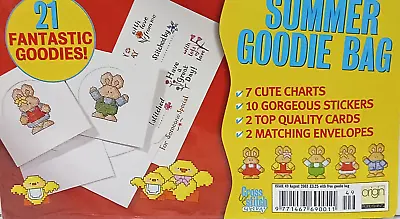 Cross Stitcher SUMMER GOODIE BAG Bunny Charts Stickers Cards Envelopes Bundle • £2.95