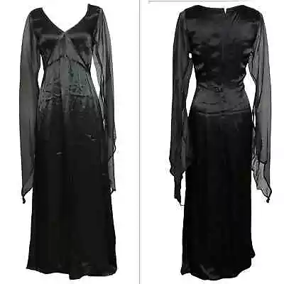 Begotten By Dilek Atasu Vintage 90s Gothic Witchy Satin Black Maxi Gown Dress L • $199.95