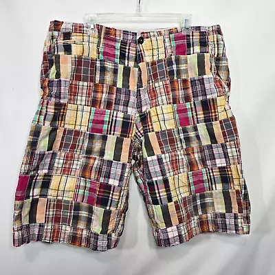 Gap Shorts Mens 38 Madras Plaid Cargo Colorful Rugged Quilt Cotton Patchwork Y2K • $17.93