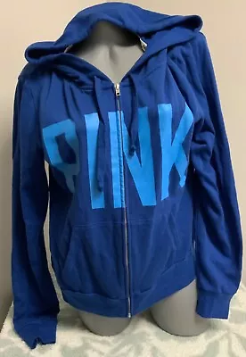 Victorias Secret Pink Sz Large Perfect Zip Hoodie Greek Blue With Logo • $20.50