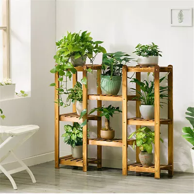 8Pot Multi-tier Plant Stand Wood Flower Shelf Living Room Lobby Art Crat Display • $37.96