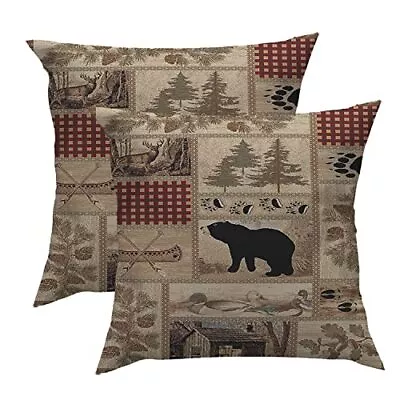 2Pack 18x18 Inch Rustic Lodge Bear Moose Decorative Throw Pillowcase For Cushion • $22.90