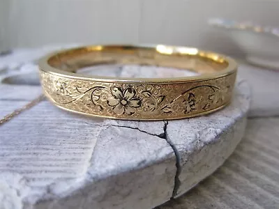 Vintage H G Victorian Edwardian Gold Filled Floral Etched Hinged Bangle Bracelet • $25