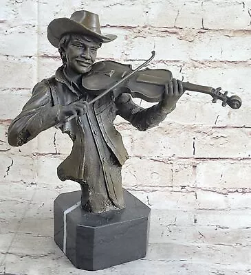Country Western Musician Cowboy Playing Fiddle Violin Bronze Sculpture Statue • $299