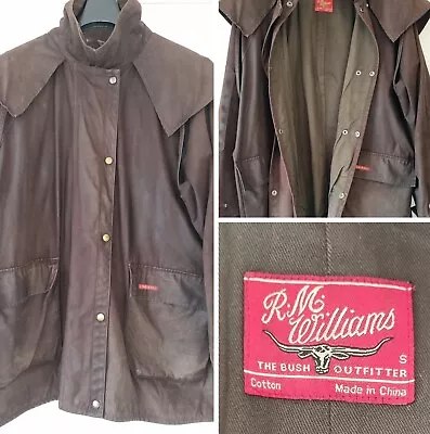 Vintage R.M Williams Men's Small Size Oilskin Wax Brown Cotton Riding Jacket • £69