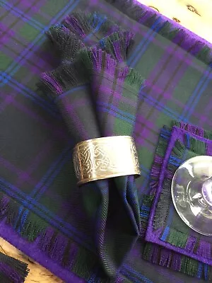 £90 • Buy CUSTOM NAPKIN SET OF 12 - CHOICE OF  TARTAN - REVERSIBLE FRINGED EDGE - 32cm