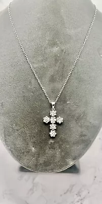 Vintage ATI BR Signed CRYSTAL ACCENT CROSS PENDANT NECKLACE 15” CHAIN • $8.99