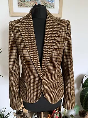 Vintage ZARA Checked Brown Velvet Hacking Style Jacket Blazer Coat - Size M • £28.99