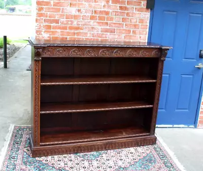 French Antique Oak Renaissance Open Bookcase Cabinet / With 3 Shelf • $2400