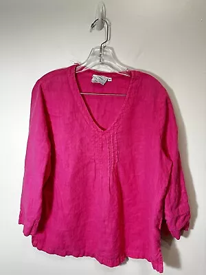 Hot Cotton Marc Ware Pink 3/4 Sleeve Blouse Top 100% Linen • $6