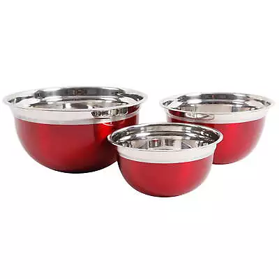 Rosamond 3-Piece Round Mixing Bowl In Metallic Red • $27
