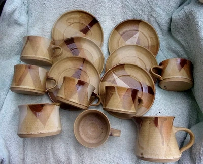£9.99 • Buy Unusual Fine Pottery Six Cup Tea Set, Milk & Sugar.