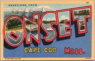 Vintage ONSET Mass. Large Letter Postcard Cape Cod / Curteich Linen C1946 Unused • $5.60