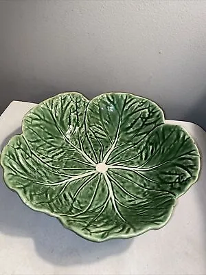Bordallo Pinheiro Large 11”  Green White Cabbage Leaf Serving Bowl Hand Painted • $55