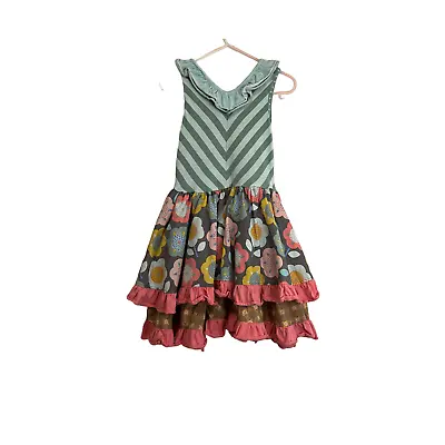 Matilda Jane Girls Dress Happy And Free Decadent Cakewalk Tiered Floral Stripe 4 • £13.75