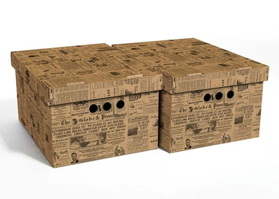 £15.99 • Buy 2pc Decorative Storage Boxes Home Office Box Organiser XLarge Old Newspaper
