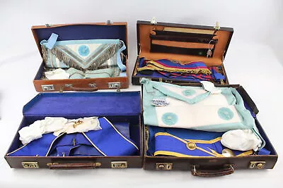 Cased Masonic Regalia Inc Jewels Aprons Gloves Collars Etc 4 X • £39