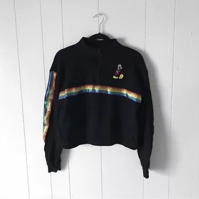 Disney Black And Rainbow Mickey Mouse Pullover Cropped Long Sleeve 👚 • $15