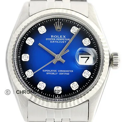 Mens Rolex Datejust 18K White Gold & Stainless Steel Blue Vignette Diamond Watch • $4095