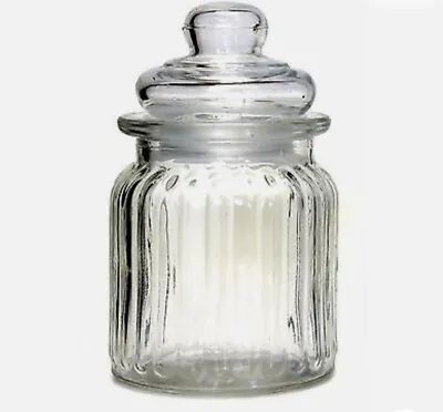 (SET OF 4)NEW Ribbed Tight Seal Jar W/ Bubble Gum Style Lid 5  Apothecary  • $20