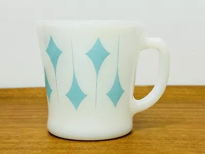 RARE Vintage Fire King Turquoise Kites Mug D Handle Coffee Mug Milk Glass Retro • $55