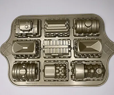 NordicWare Gold Train Car Cakelett Mold Pan Cast Aluminum 5 Cups • £15.44