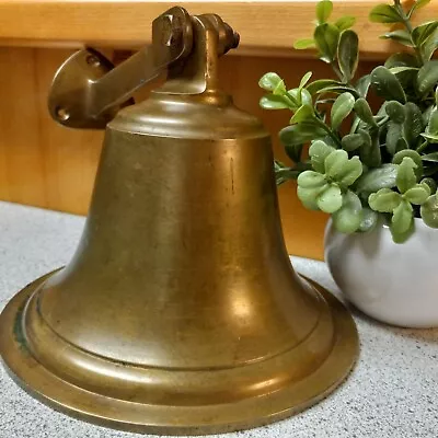 Vintage Brass Ship Bell Authentic Natural Patina Wall Mounting W/Clanger *NICE! • $74
