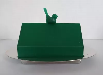 Mepra Inox Stainless Steel Butter Dish Plastic Bird Lid Vintage Italy Design  • $23.99