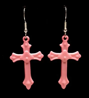 Earrings Dangle Colourful Acrylic Cross 80s Style - Light Pink • £1.99