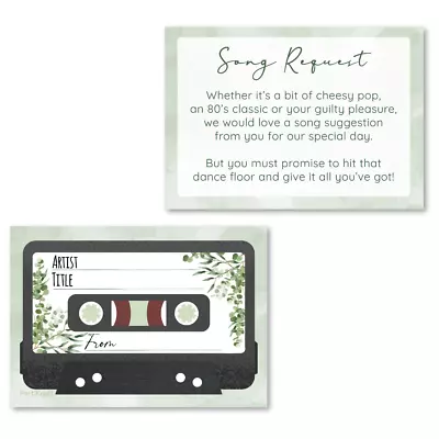 25 Or 50 Botanical Song Request Cards - Retro Cassette Tape Wedding Invitation • £4