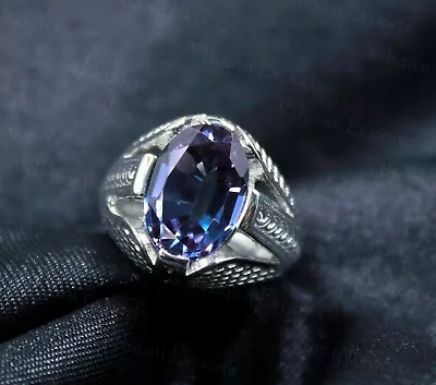 925 Sterling Silver 10*14 Mm Oval Cut Lab Created Alexandrite Gemstone Men Ring • $34.99