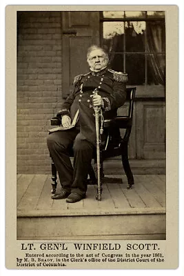 WINFIELD SCOTT Lt. General CIVIL WAR VINTAGE PHOTOGRAPH CARD CDV RP • $7.99